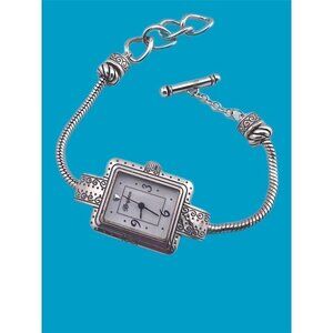 BRIGHTON SHORT HILLS SILVER WATCH WITH 2 BEADS NEW BATTERY CAN ADD BEADS